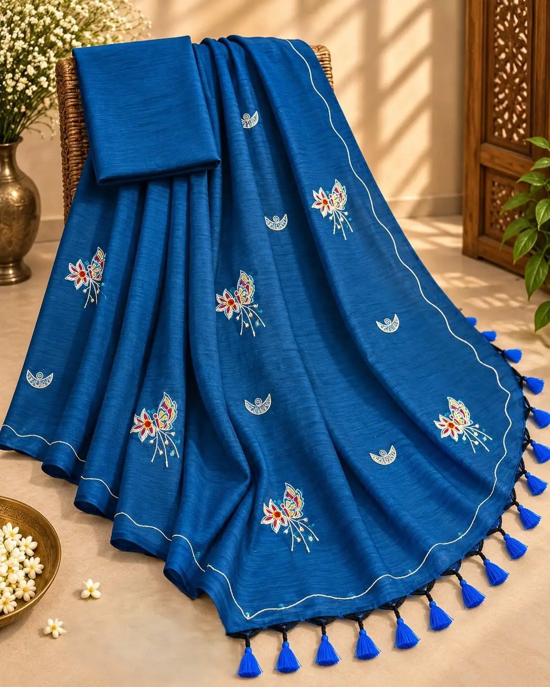 Khadi Cotton Saree with Kali Mundi Work